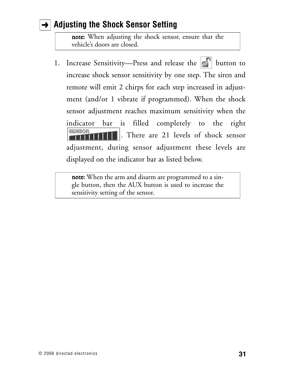 Adjusting the shock sensor setting | Viper 5002 User Manual | Page 36 / 61