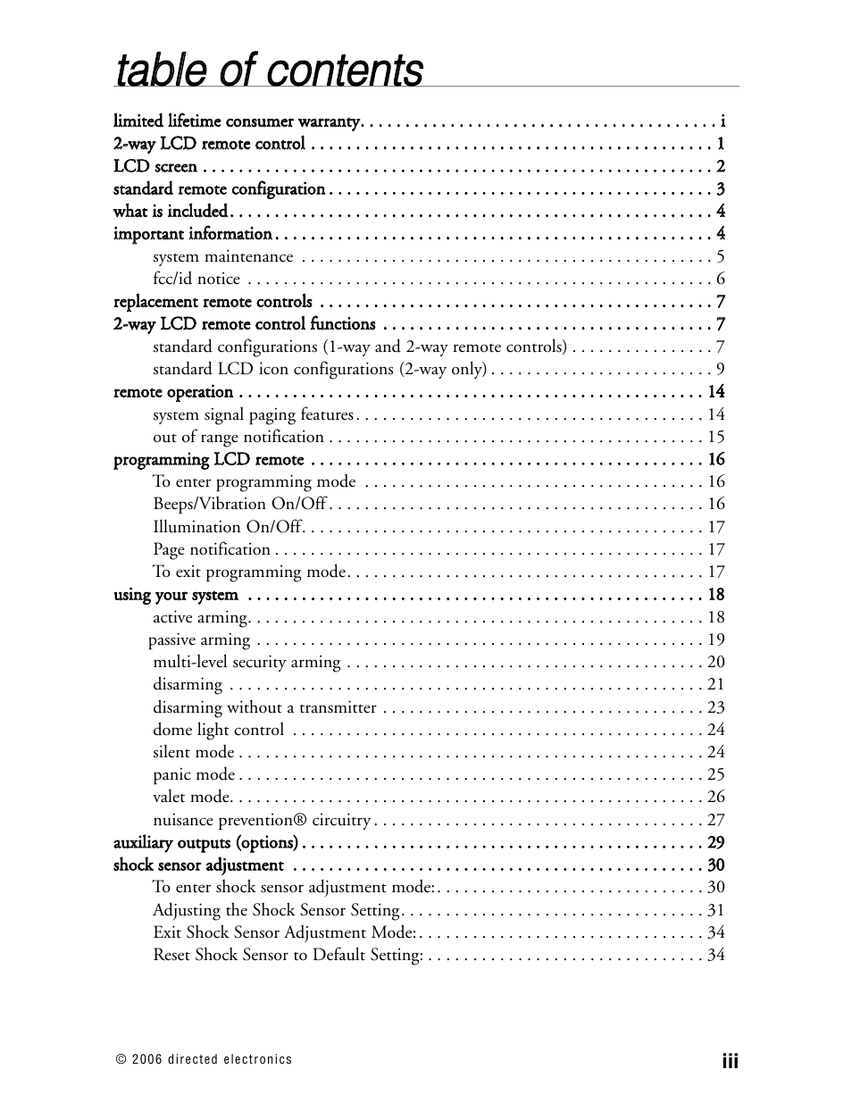 Tta ab blle e o off c co on ntte en nttss | Viper 5002 User Manual | Page 4 / 61