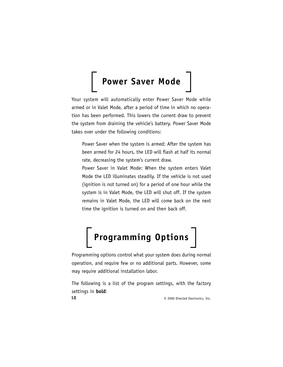 Power saver mode, Programming options | Viper 700 ESP User Manual | Page 19 / 29