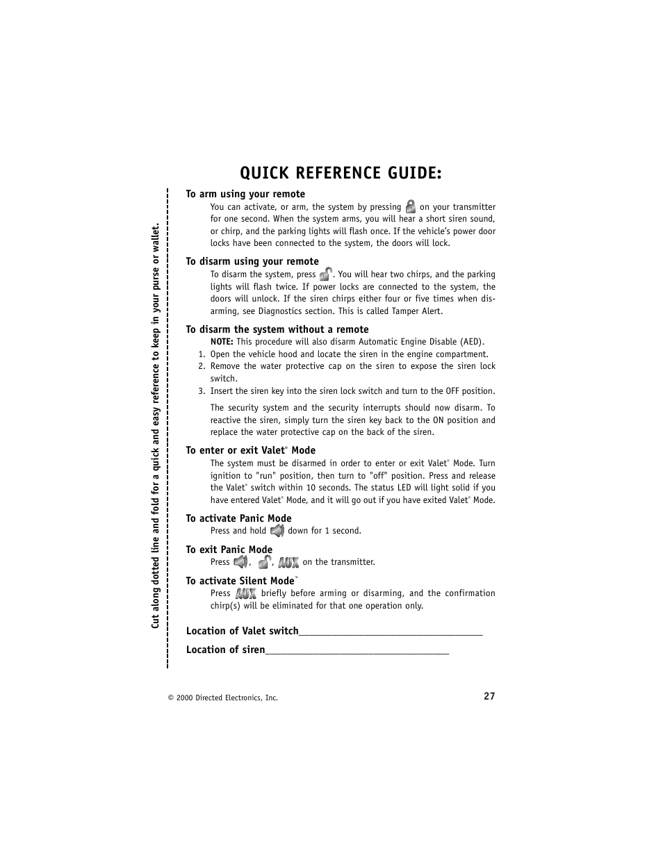Quick reference guide | Viper 700 ESP User Manual | Page 28 / 29