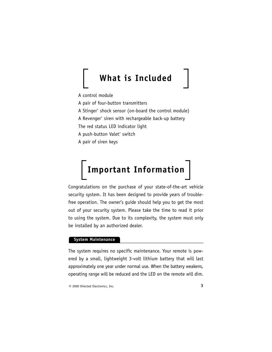 What is included, Important information | Viper 700 ESP User Manual | Page 4 / 29