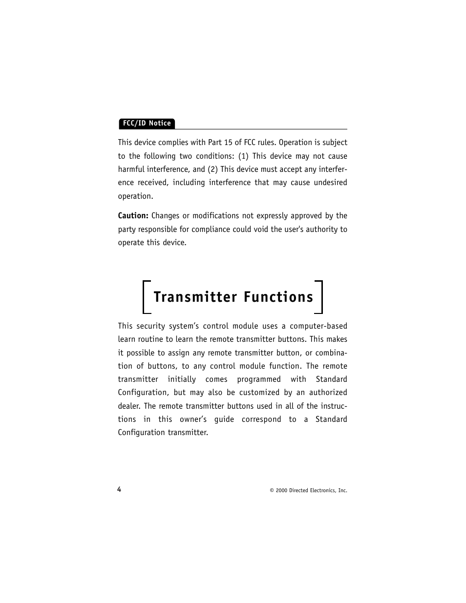 Transmitter functions | Viper 700 ESP User Manual | Page 5 / 29