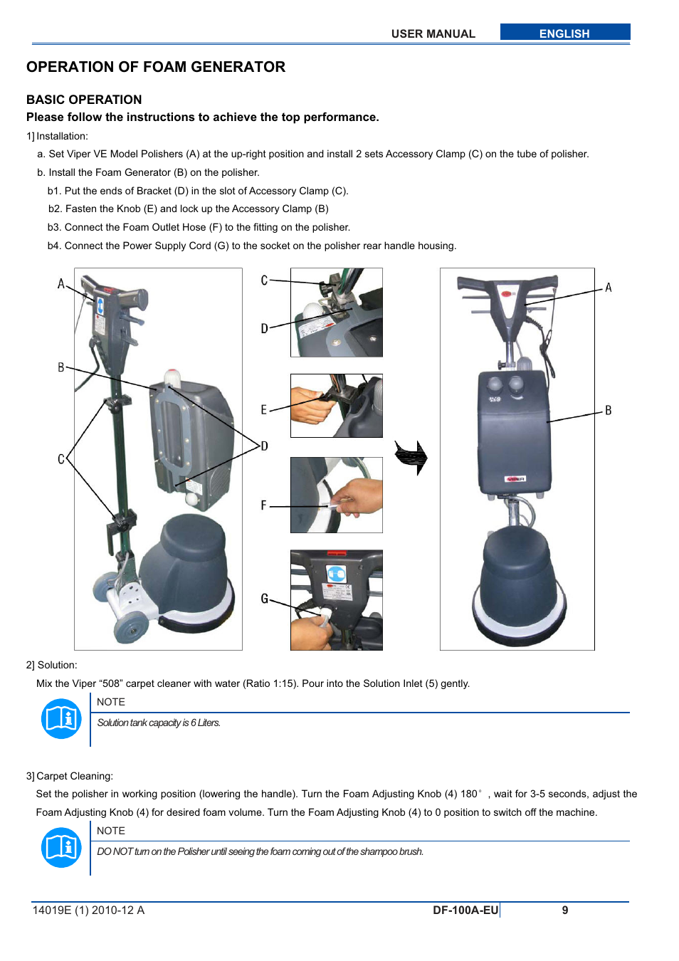 Operation of foam generator | Viper DF-100A-EU User Manual | Page 10 / 11