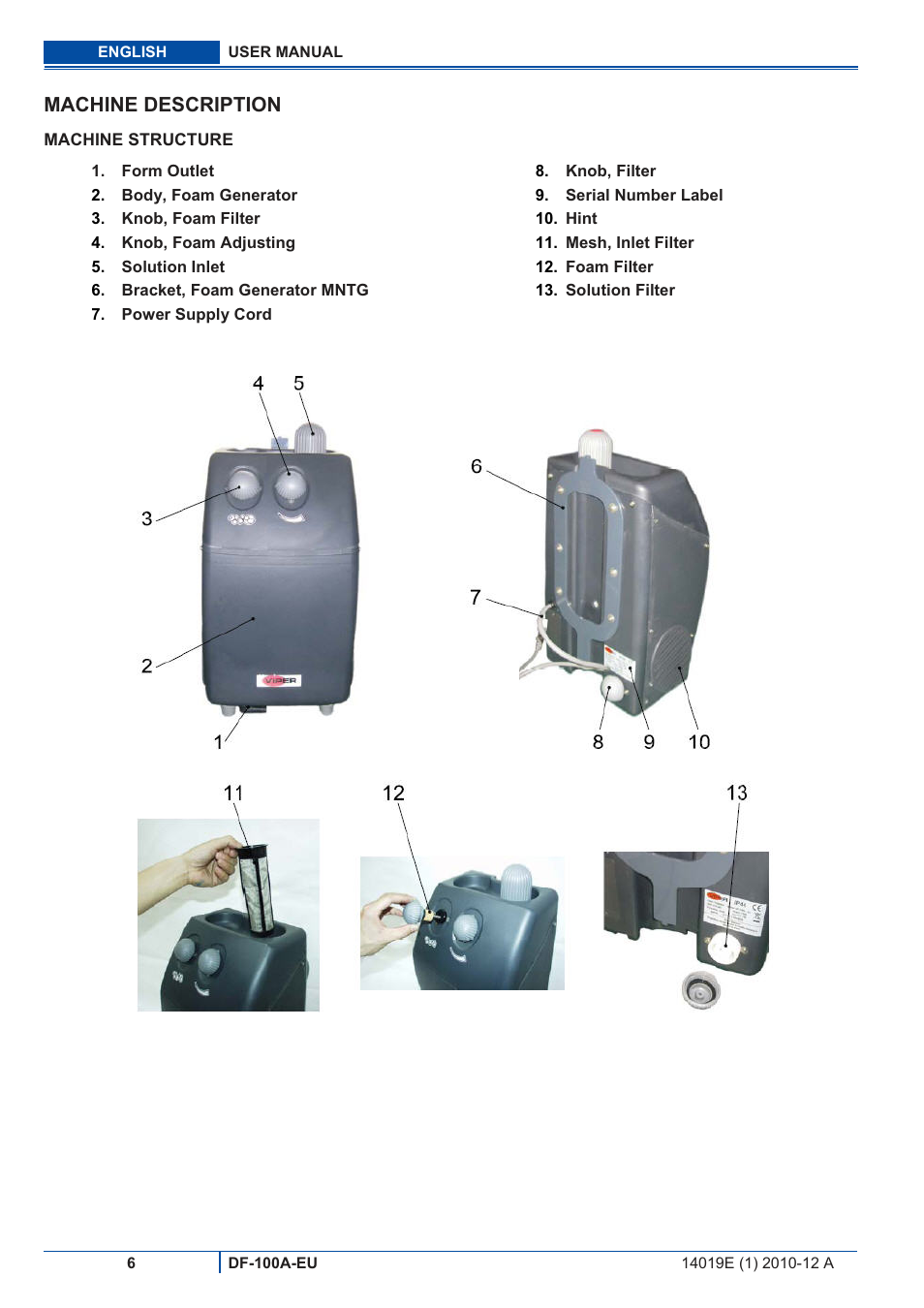 Machine description | Viper DF-100A-EU User Manual | Page 7 / 11