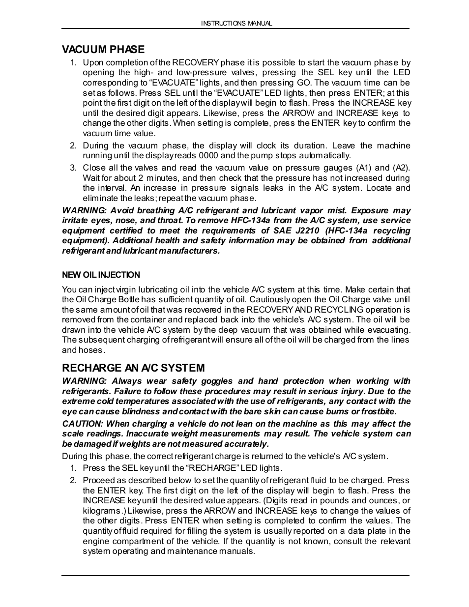 Vacuum phase, Recharge an a/c system | Viper VR-6000 User Manual | Page 18 / 76