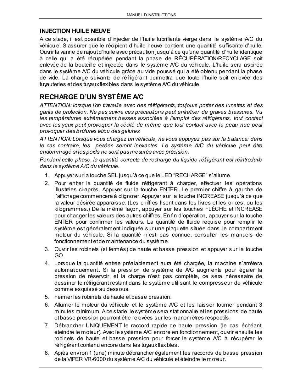 Recharge d’un système a/c | Viper VR-6000 User Manual | Page 42 / 76