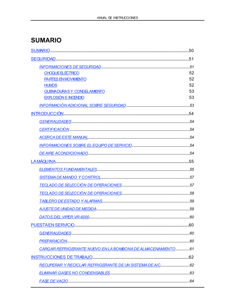 Sumario | Viper VR-6000 User Manual | Page 50 / 76