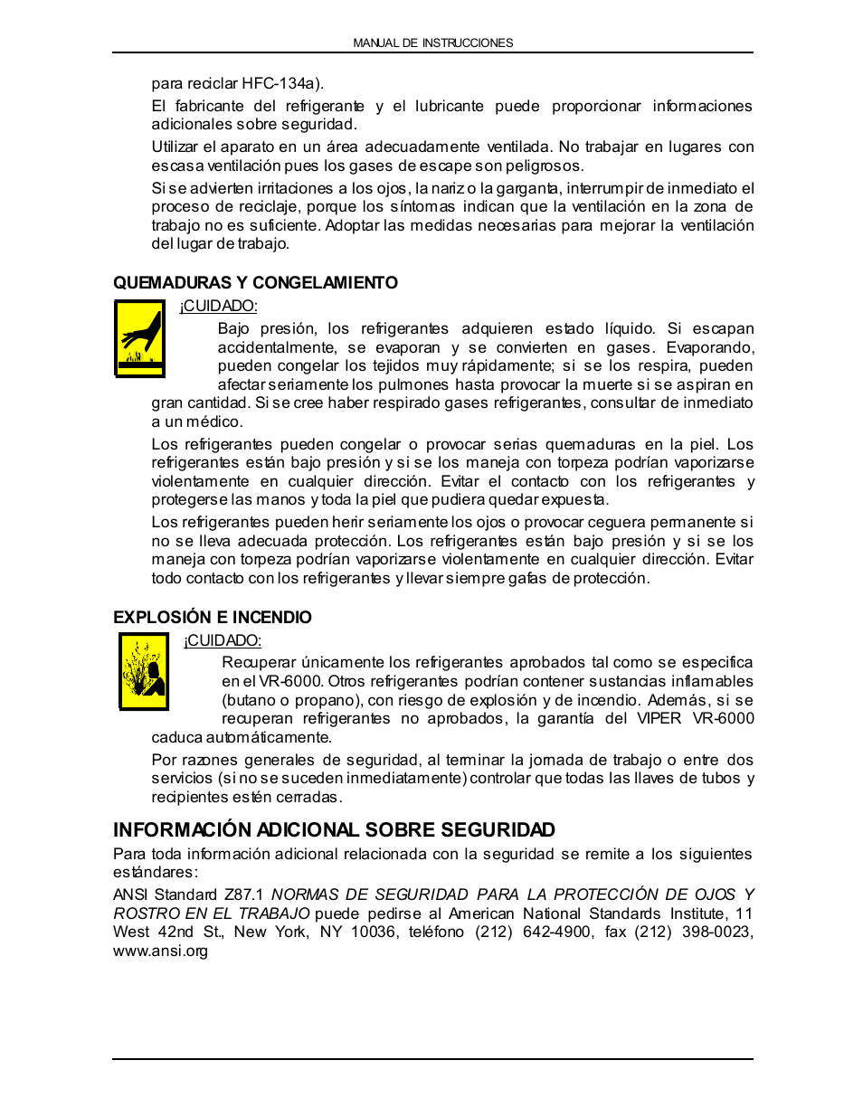 Información adicional sobre seguridad | Viper VR-6000 User Manual | Page 53 / 76