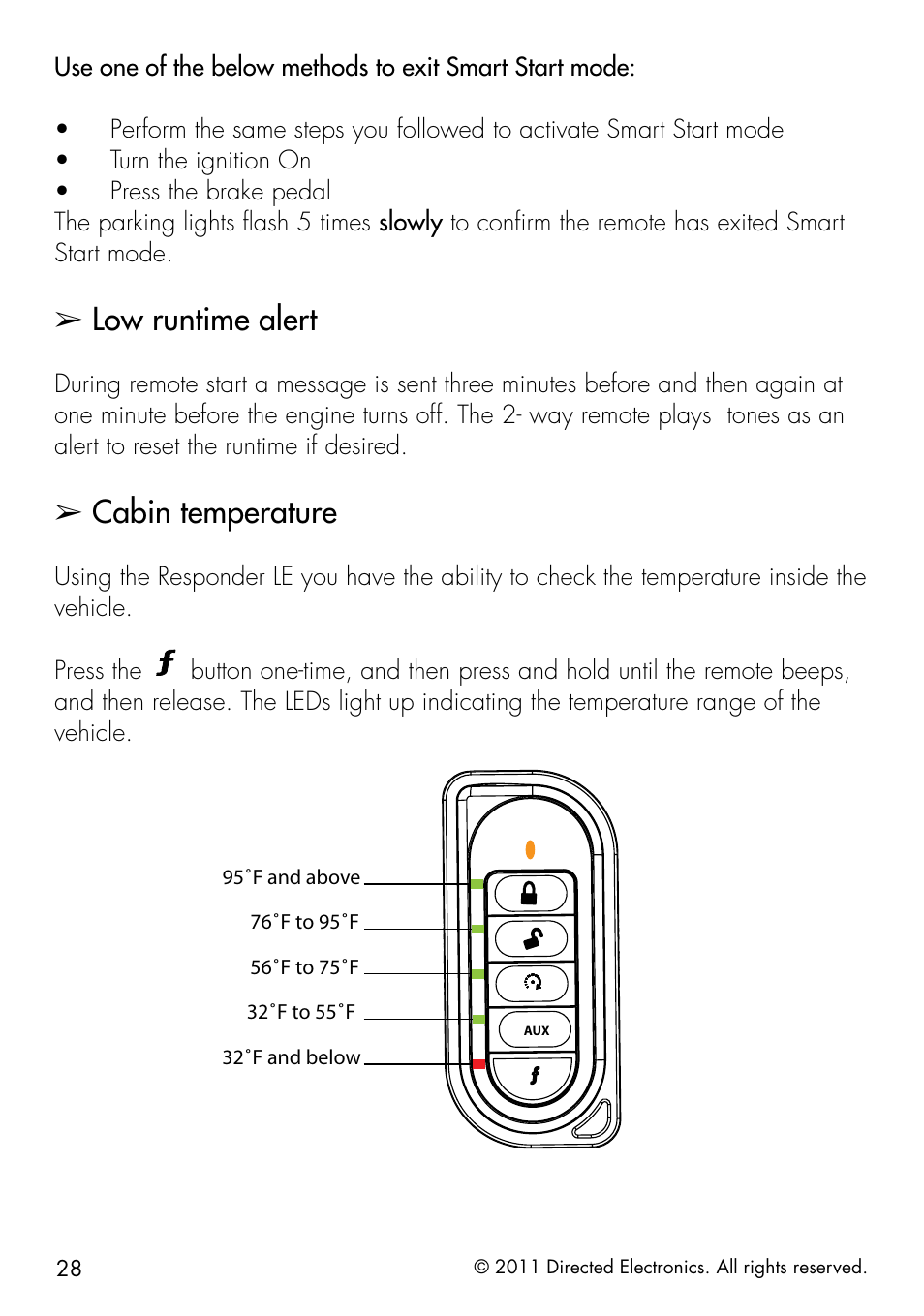 Low runtime alert, Cabin temperature | Viper 5301 User Manual | Page 36 / 52