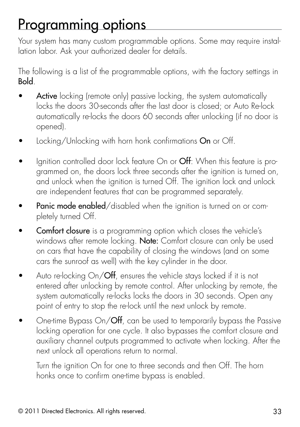 Programming options | Viper 5301 User Manual | Page 41 / 52