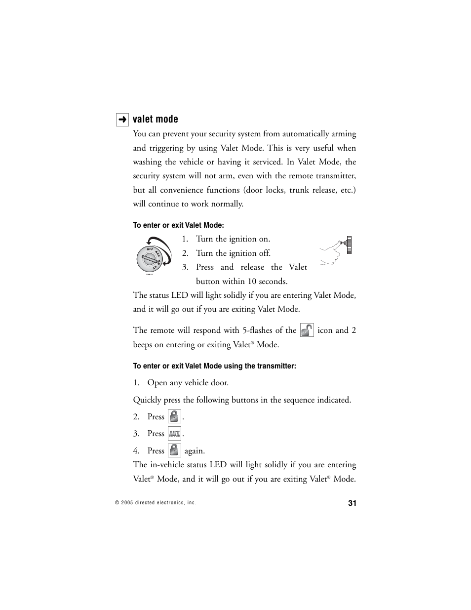 Valet mode | Viper 5000 User Manual | Page 30 / 61