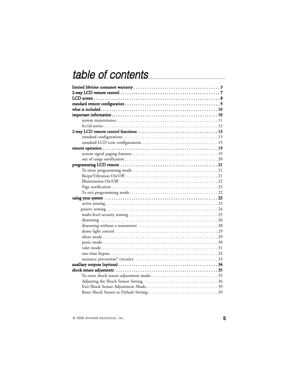 Tta ab blle e o off c co on ntte en nttss | Viper 5000 User Manual | Page 4 / 61