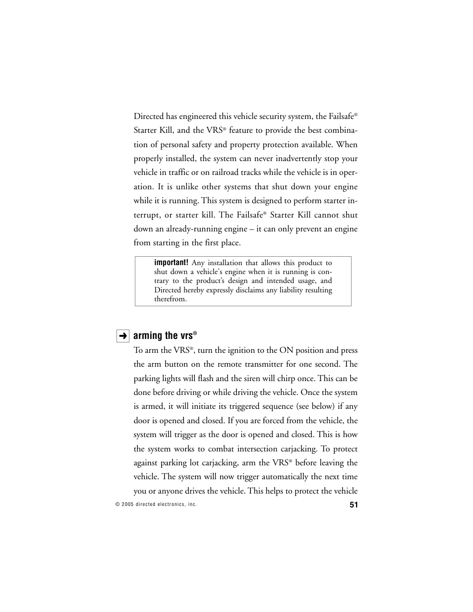 Arming the vrs | Viper 5000 User Manual | Page 50 / 61