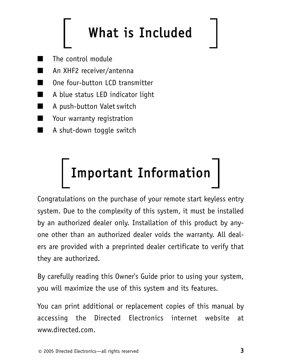 Wwh haatt iiss iin nccllu ud deed d, Iim mp po orrttaan ntt iin nffo orrm maattiio on n | Viper 591XV User Manual | Page 6 / 37