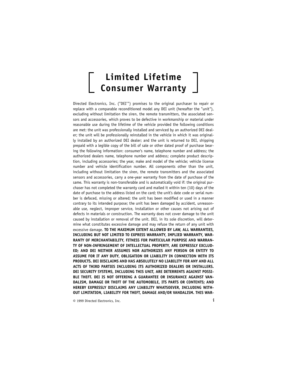Limited lifetime consumer warranty | Viper 420 ESP User Manual | Page 3 / 40
