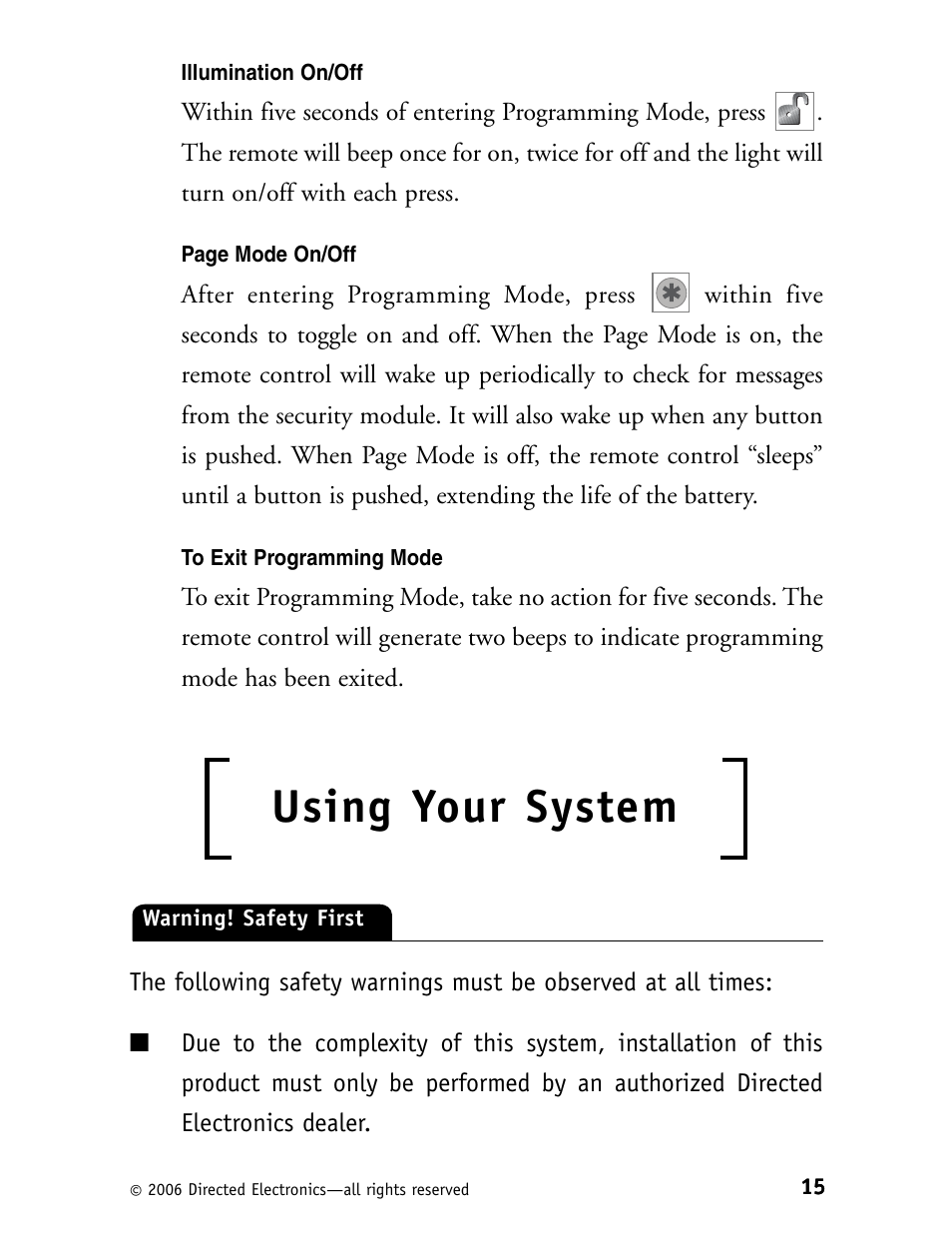 Using your system | Viper 5500 User Manual | Page 18 / 37