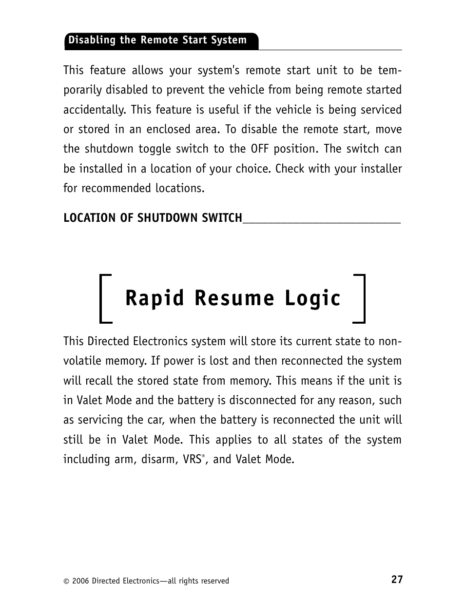 Rapid resume logic | Viper 5500 User Manual | Page 30 / 37