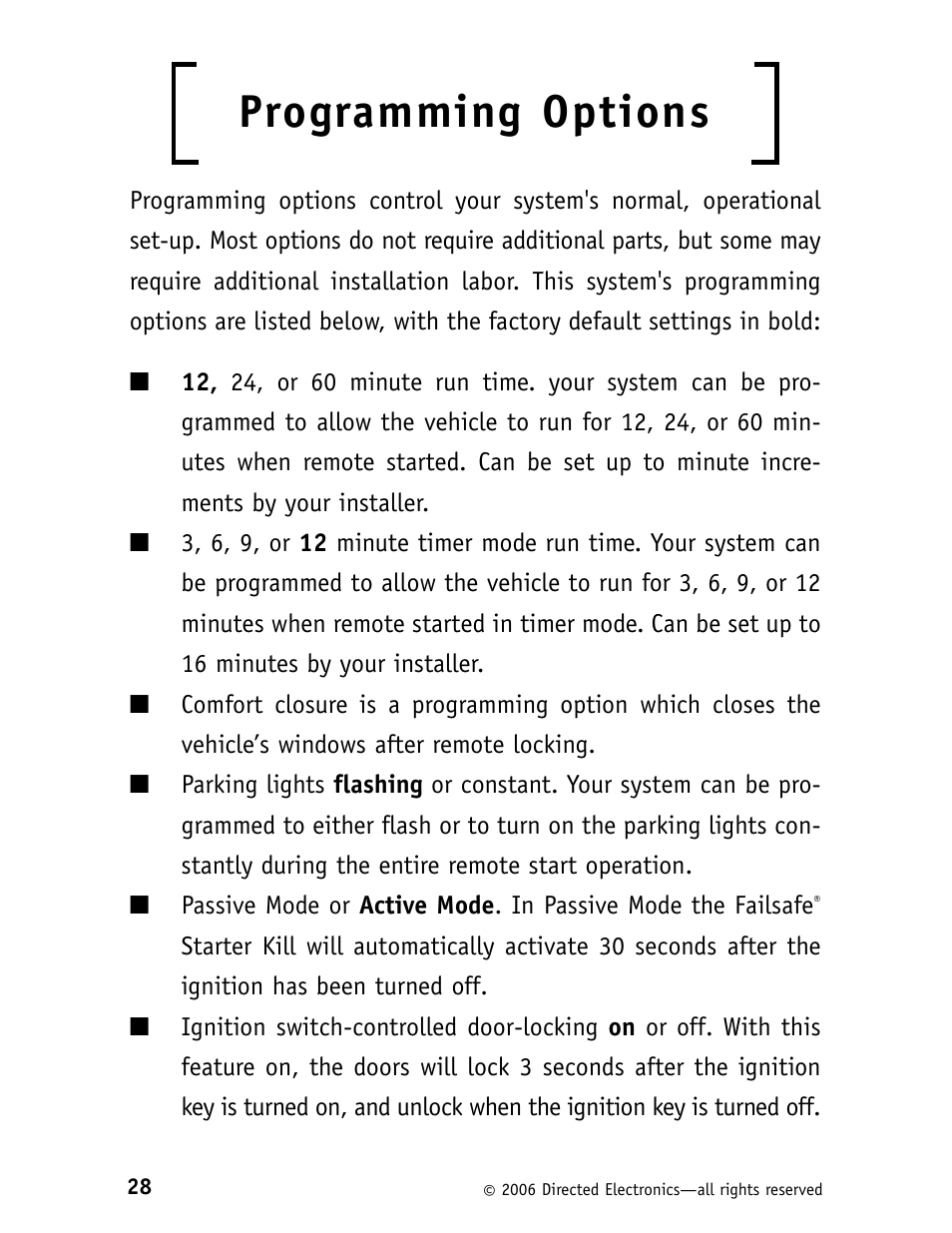 Programming options | Viper 5500 User Manual | Page 31 / 37
