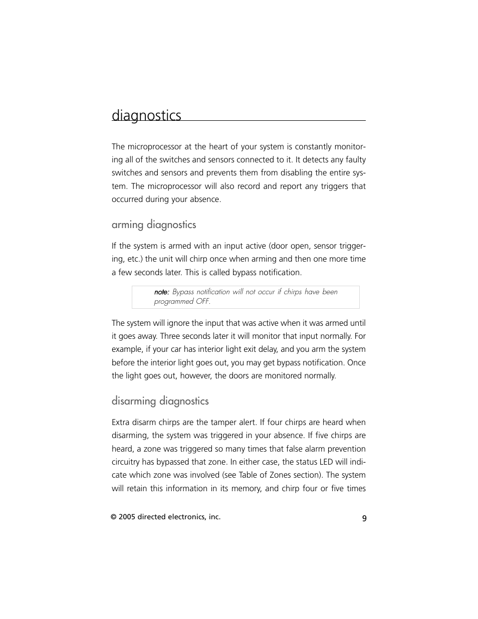 Diagnostics, Arming diagnostics, Disarming diagnostics | Viper Model 330V User Manual | Page 12 / 21