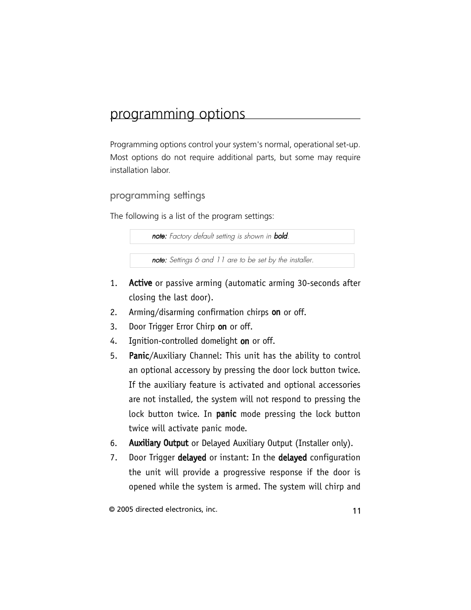 Programming options | Viper Model 330V User Manual | Page 14 / 21