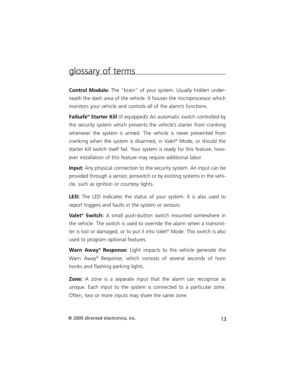 Glossary of terms | Viper Model 330V User Manual | Page 16 / 21