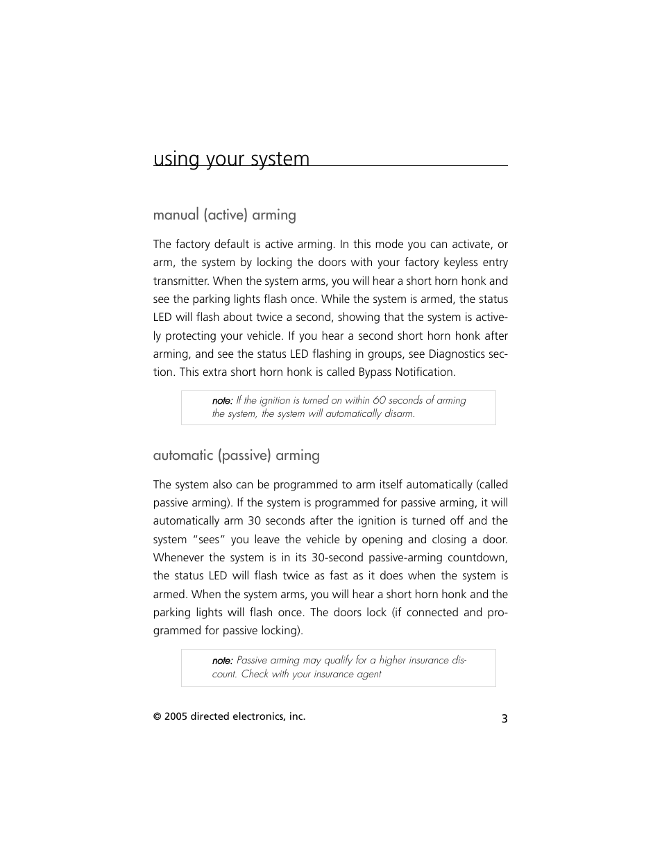 Using your system, Manual (active) arming, Automatic (passive) arming | Viper Model 330V User Manual | Page 6 / 21