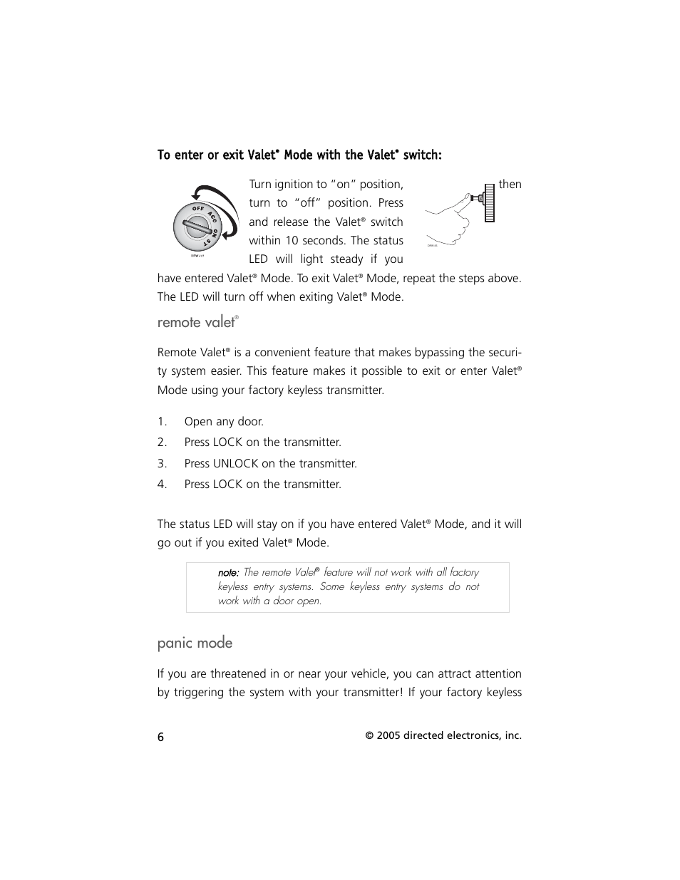 Remote valet, Panic mode | Viper Model 330V User Manual | Page 9 / 21