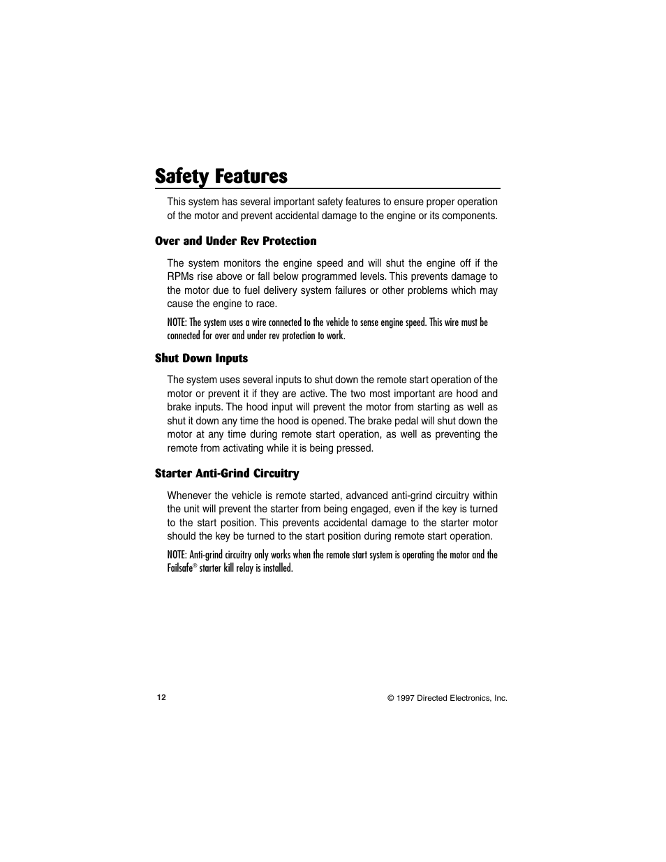 Safety features | Viper Model 550HF User Manual | Page 12 / 20