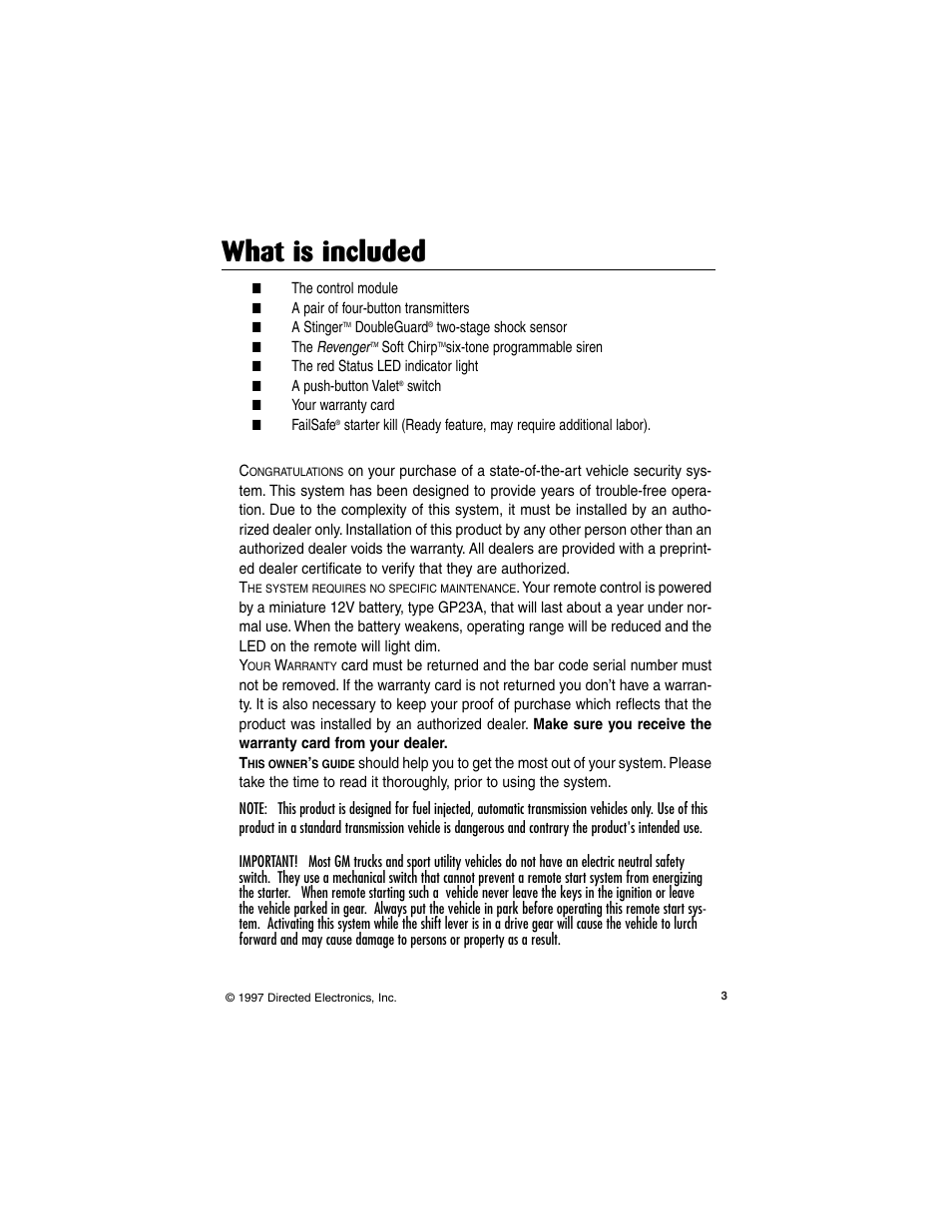 What is included | Viper Model 550HF User Manual | Page 3 / 20