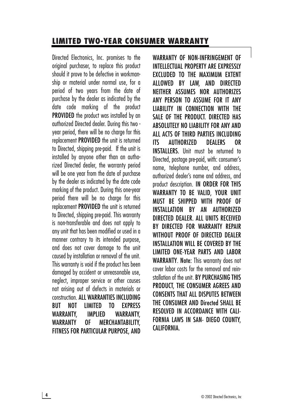 Limited two-year consumer warranty | Viper 200.4 User Manual | Page 4 / 16