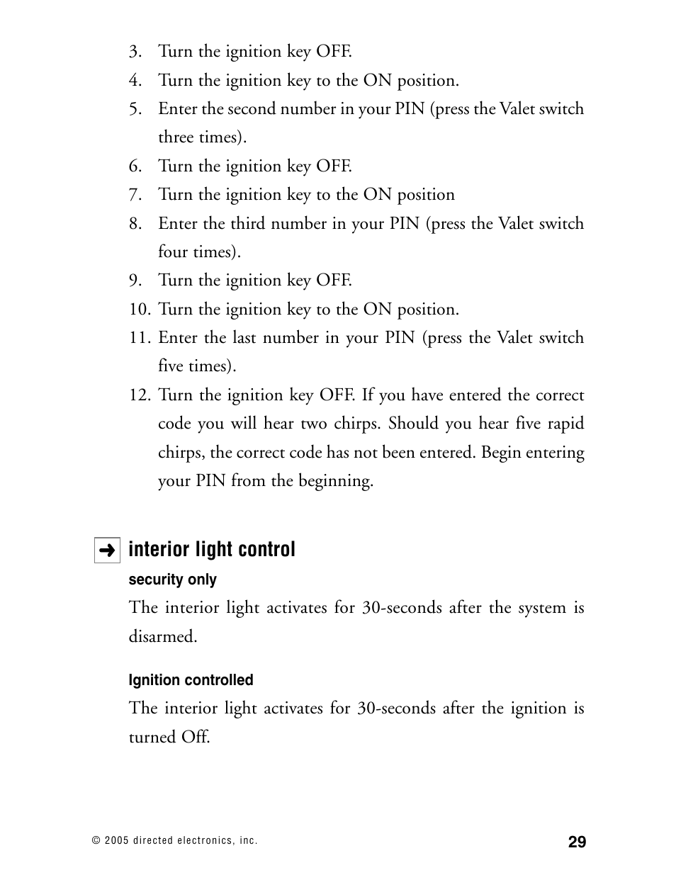 Interior light control | Viper Model 480XV User Manual | Page 28 / 49