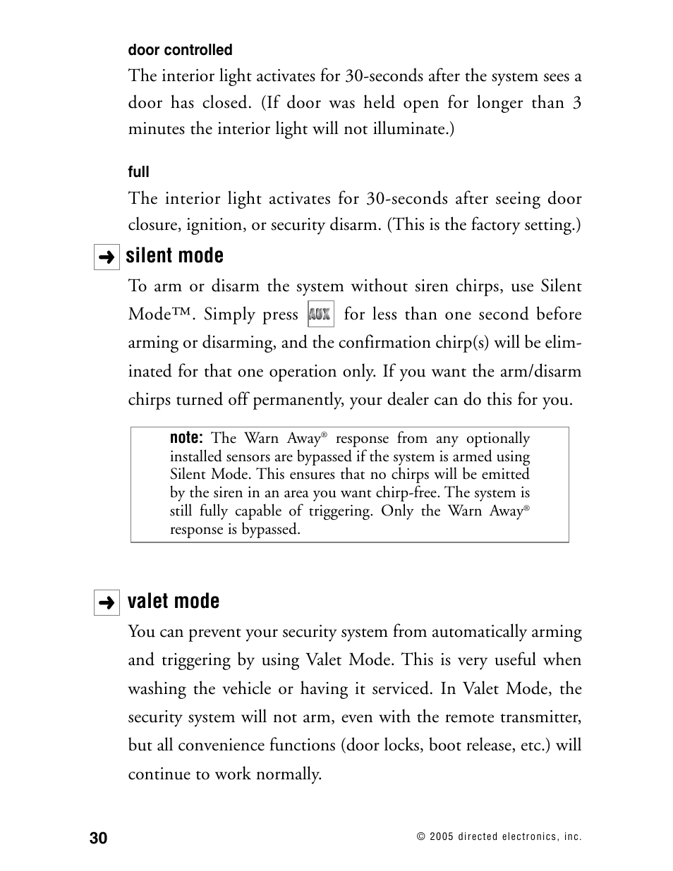 Silent mode, Valet mode | Viper Model 480XV User Manual | Page 29 / 49