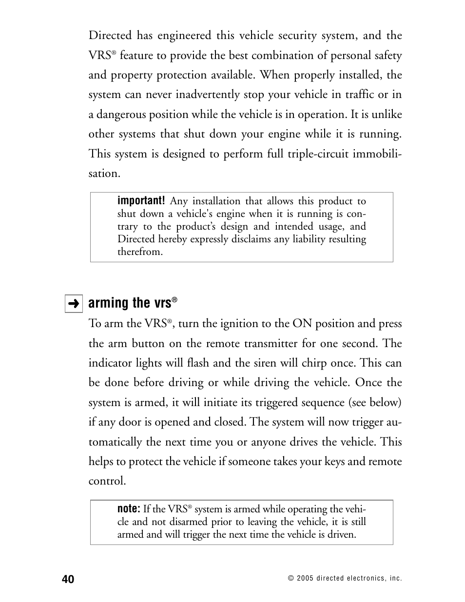 Arming the vrs | Viper Model 480XV User Manual | Page 39 / 49