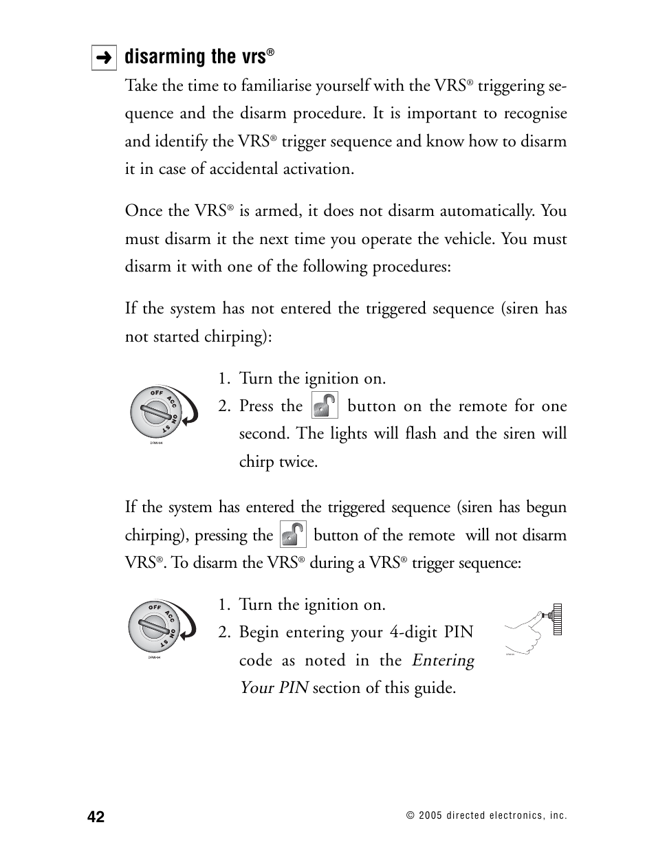 Disarming the vrs, Entering your pin | Viper Model 480XV User Manual | Page 41 / 49