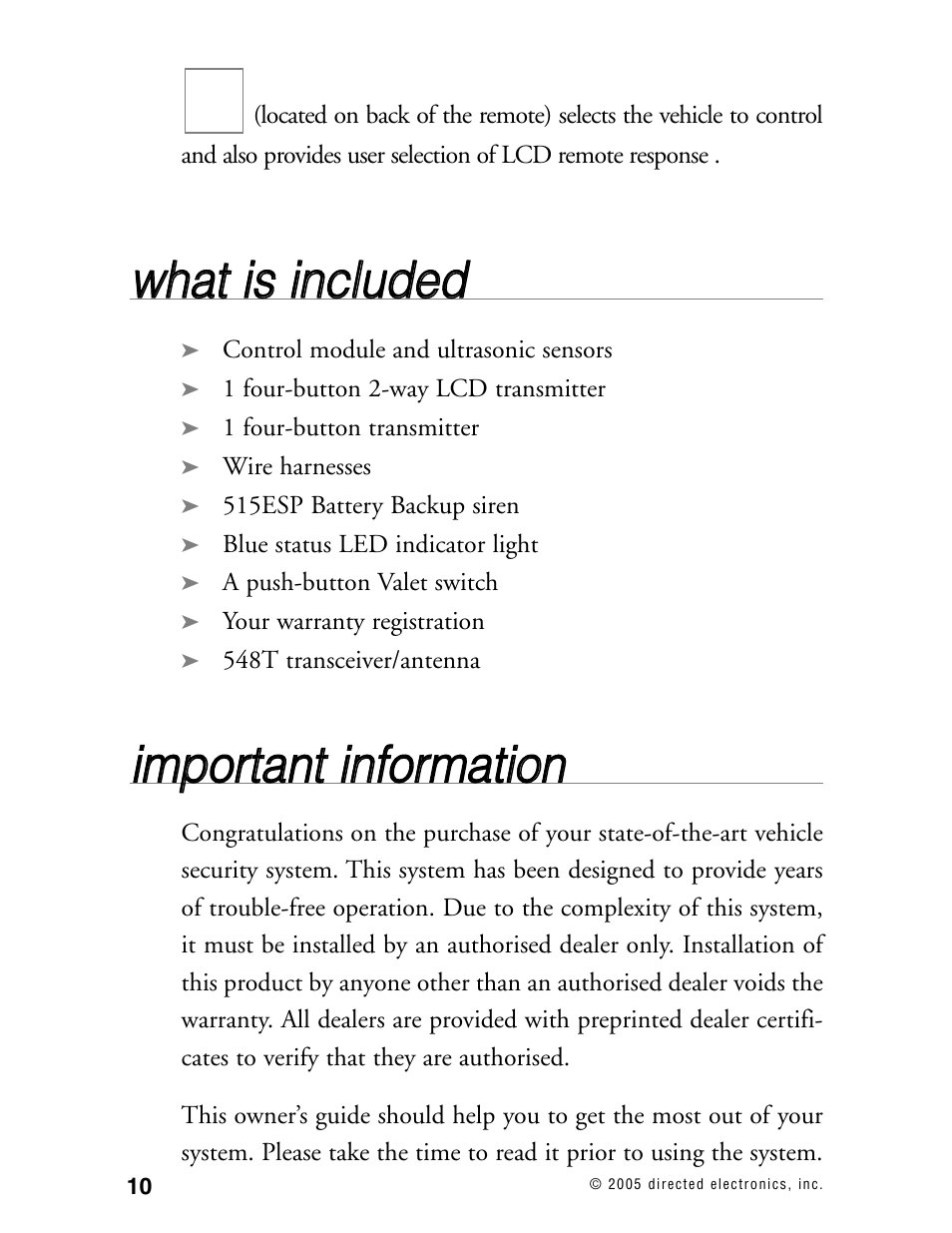 Wwh ha att iiss iin nc cllu ud de ed d | Viper Model 480XV User Manual | Page 9 / 49