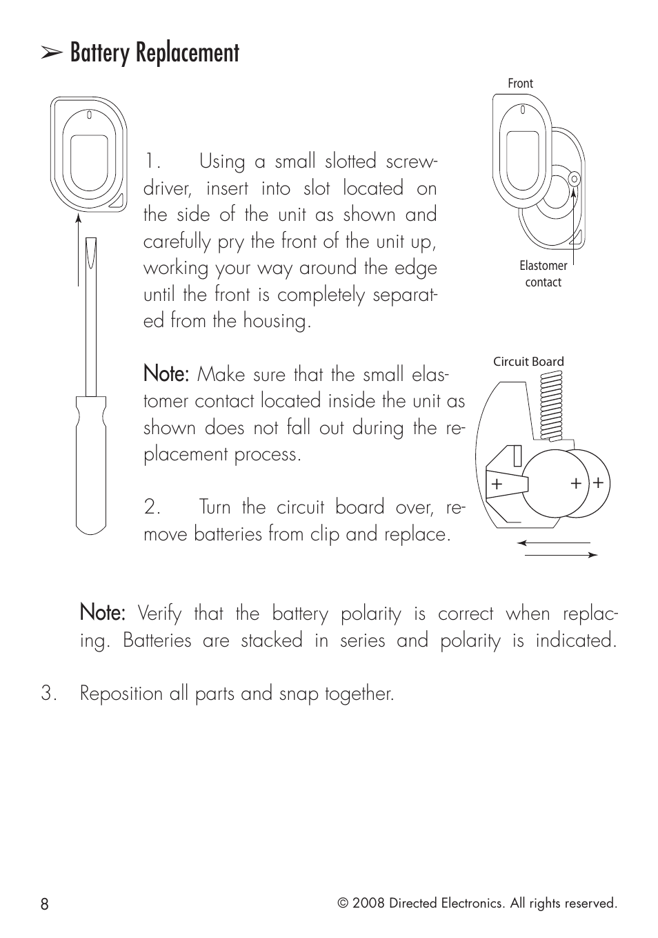Battery replacement | Viper G4203V User Manual | Page 8 / 20