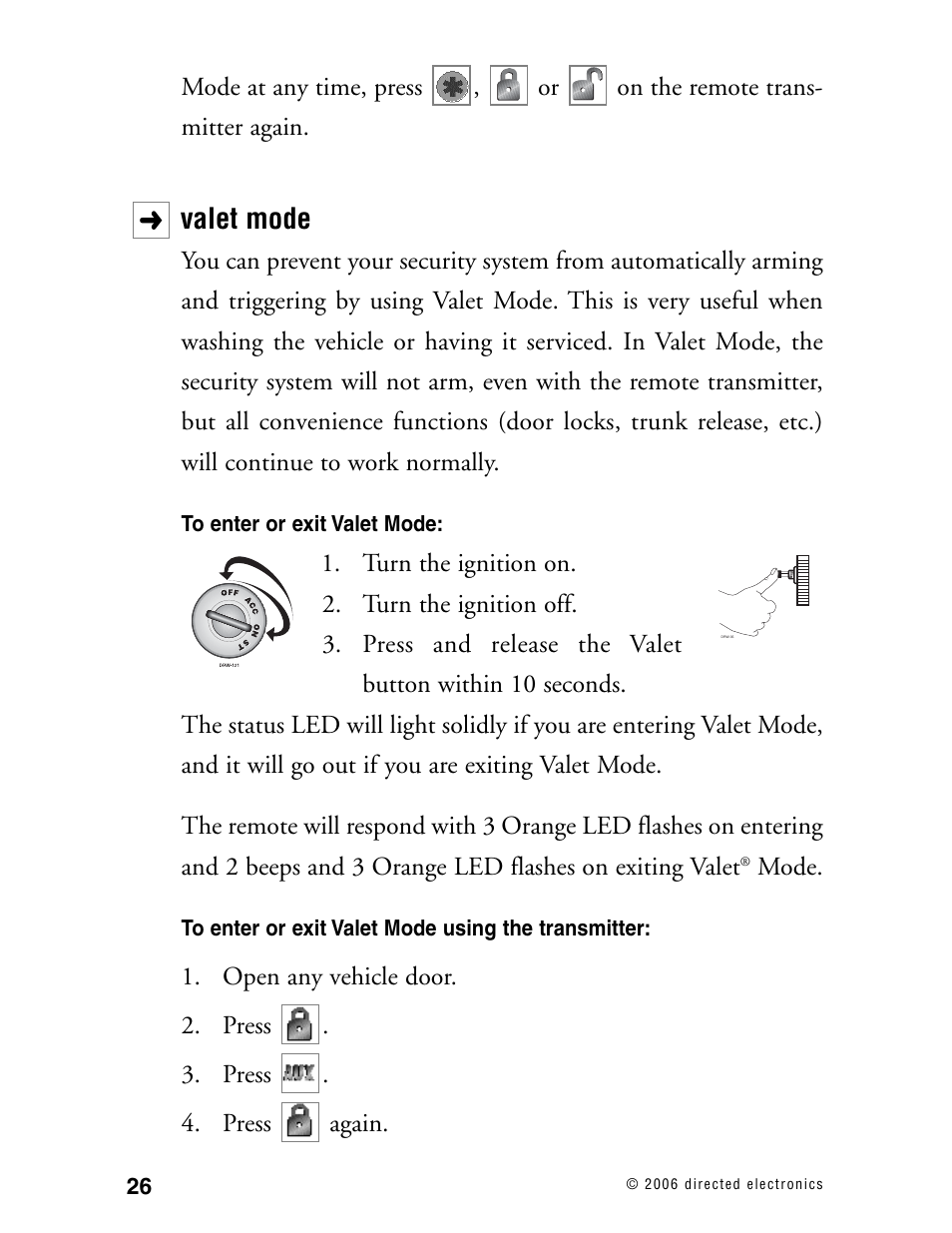 Valet mode | Viper Model 3002 User Manual | Page 25 / 53