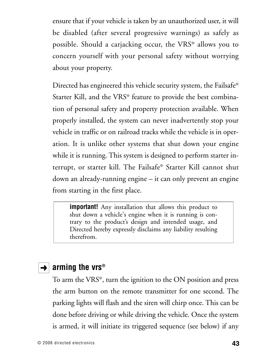 Arming the vrs | Viper Model 3002 User Manual | Page 42 / 53