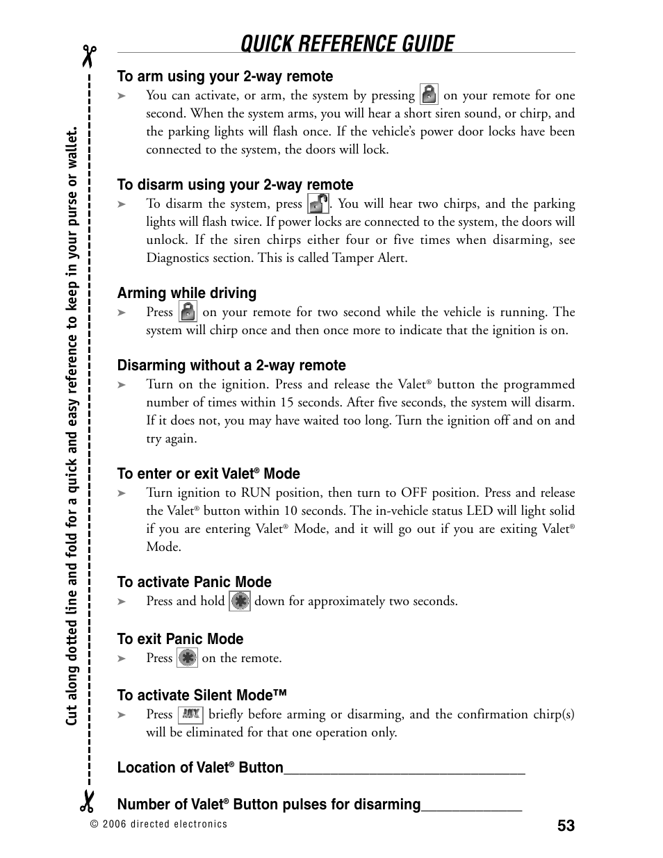 Quick reference guide | Viper Model 3002 User Manual | Page 52 / 53