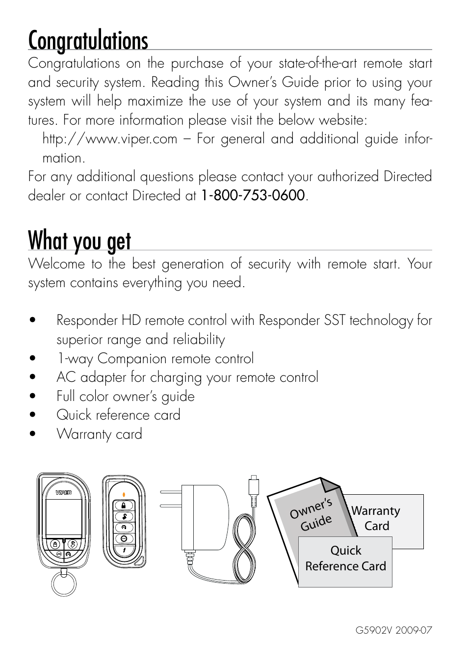 What you get | Viper 5902 User Manual | Page 2 / 69