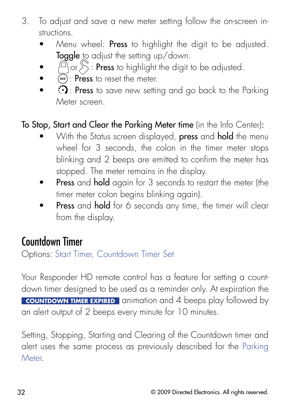 Countdown timer | Viper 5902 User Manual | Page 35 / 69