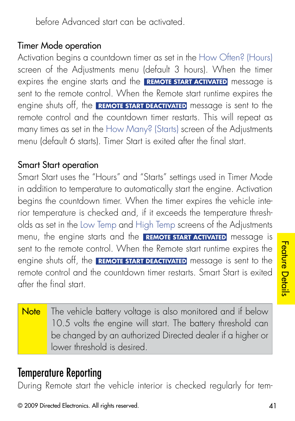 Temperature reporting | Viper 5902 User Manual | Page 44 / 69