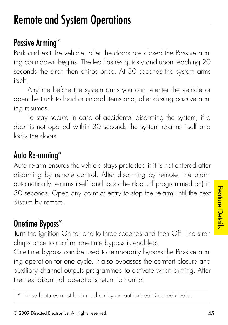 Remote and system operations, Passive arming, Auto re-arming | Onetime bypass | Viper 5902 User Manual | Page 48 / 69