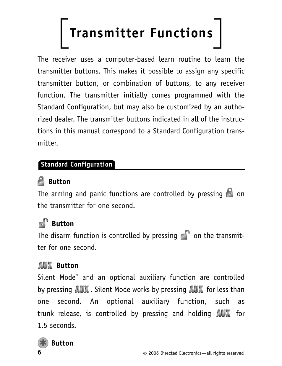 Transmitter functions | Viper 160XVL User Manual | Page 9 / 30