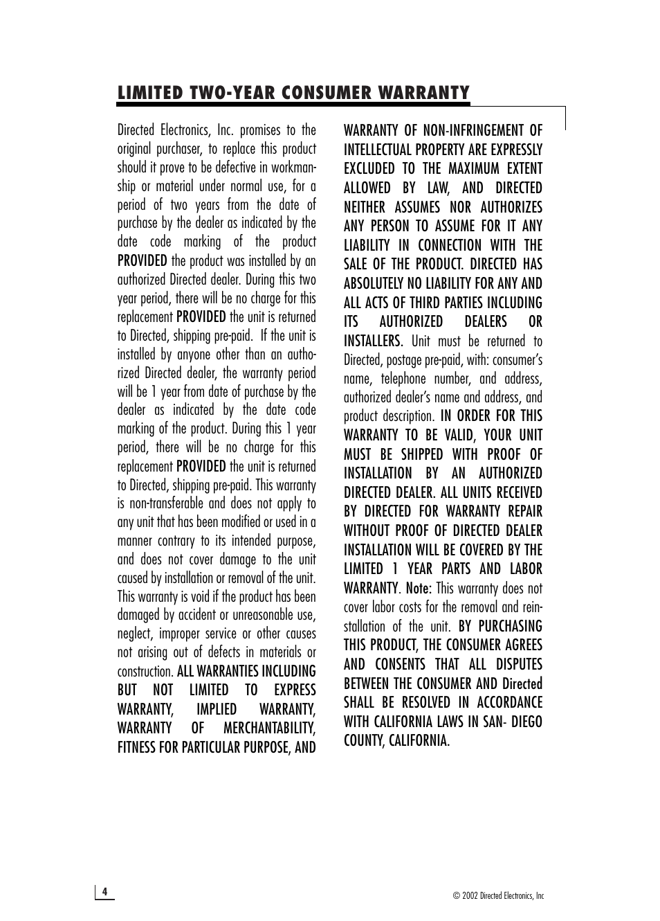 Limited two-year consumer warranty | Viper 64602210 150.2 User Manual | Page 4 / 16