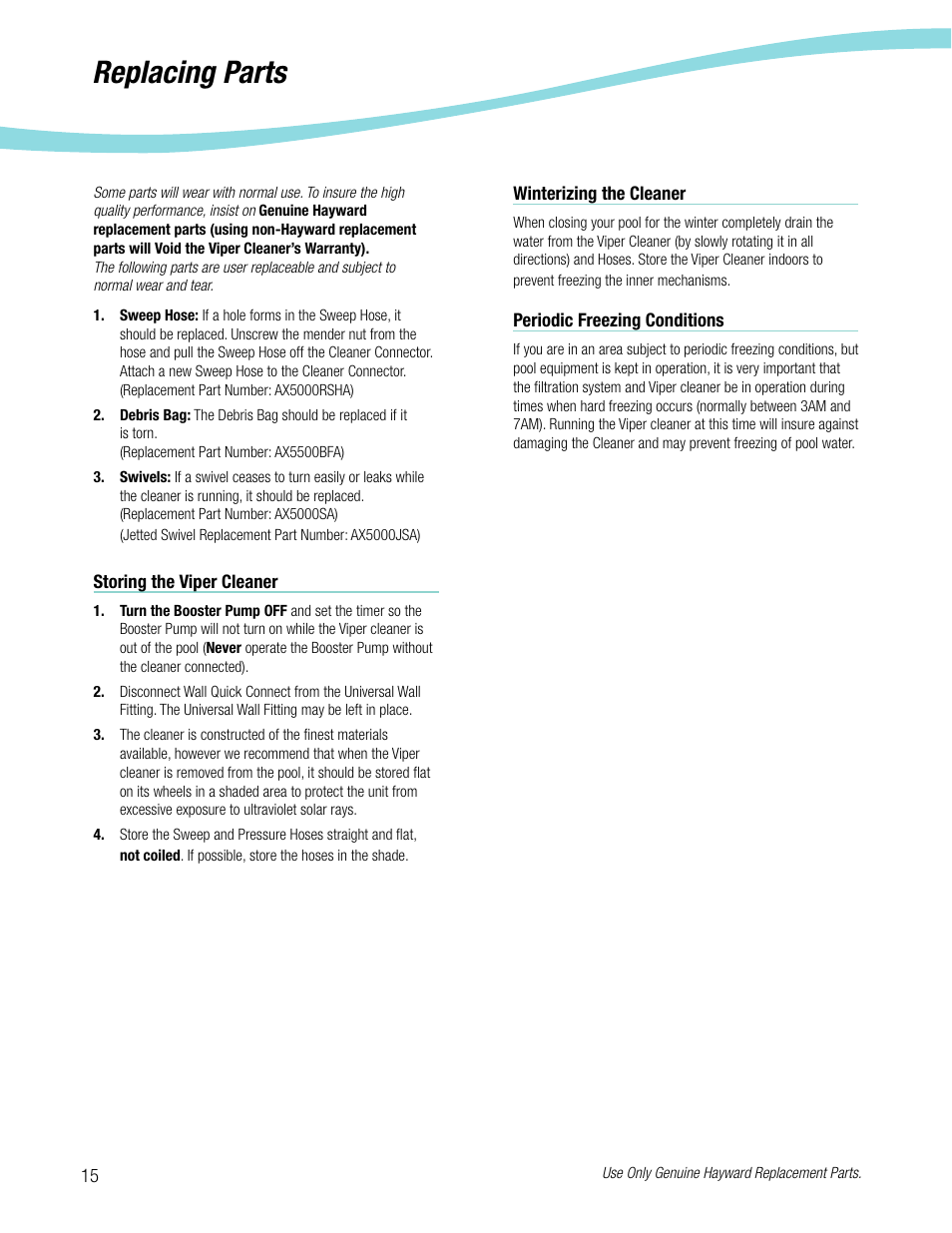 Replacing parts | Viper Hayward 5500 User Manual | Page 16 / 22