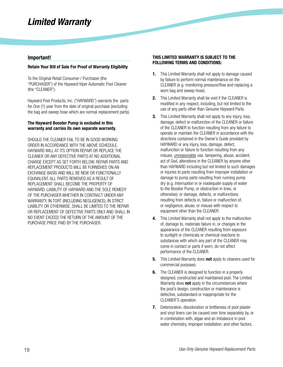 Limited warranty | Viper Hayward 5500 User Manual | Page 20 / 22