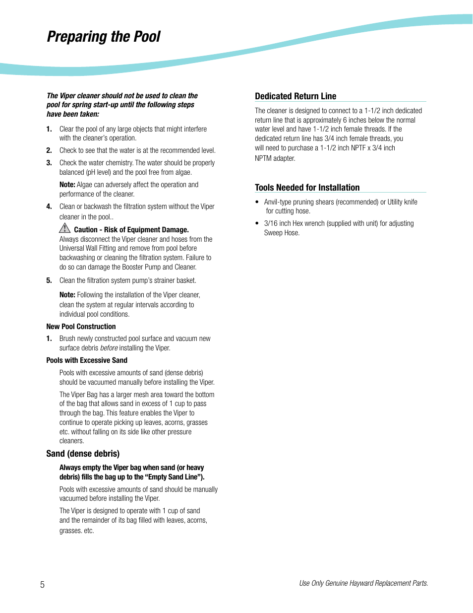 Preparing the pool | Viper Hayward 5500 User Manual | Page 6 / 22