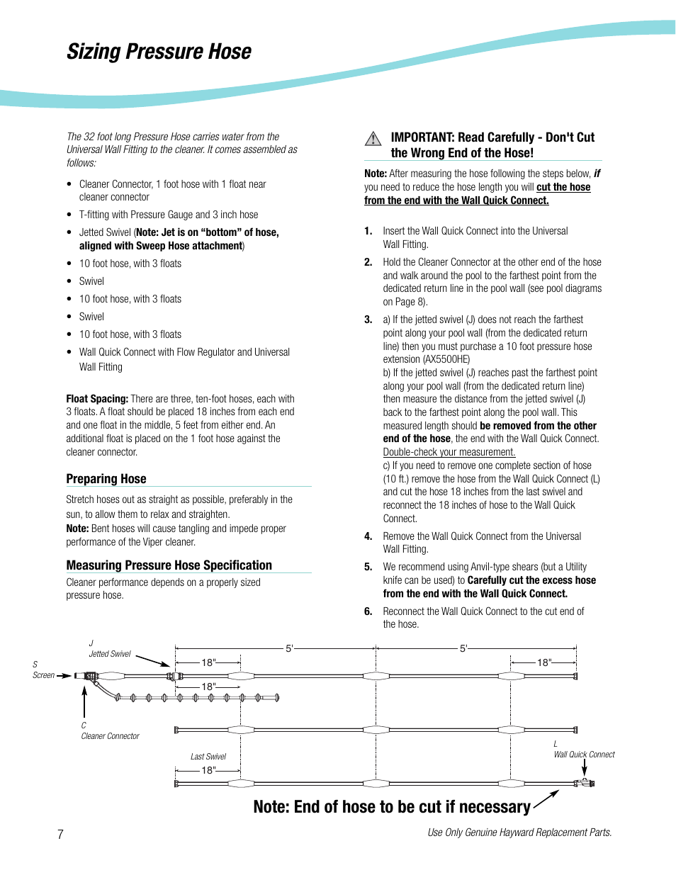 Sizing pressure hose | Viper Hayward 5500 User Manual | Page 8 / 22