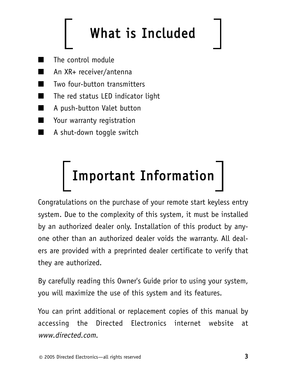 Wwh haatt iiss iin nccllu ud deed d, Iim mp po orrttaan ntt iin nffo orrm maattiio on n | Viper Model 160XV User Manual | Page 6 / 30